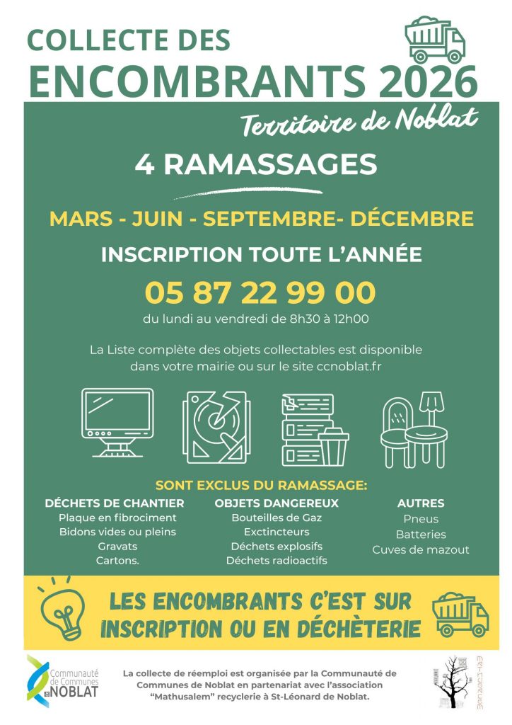 Collecte des encombrants 2026 - 4 ramassages